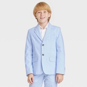 Cat & Jack Light Blue White Striped Seersucker Suit Set Jacket & Pants Size 10